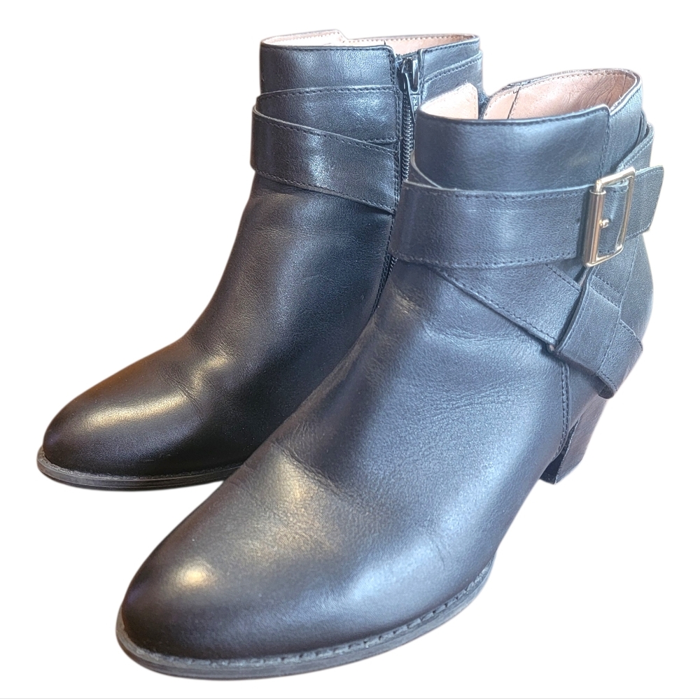 Vionic Trinity Black Fashion Side Zip Leather Ankle Boots Women's Size 9